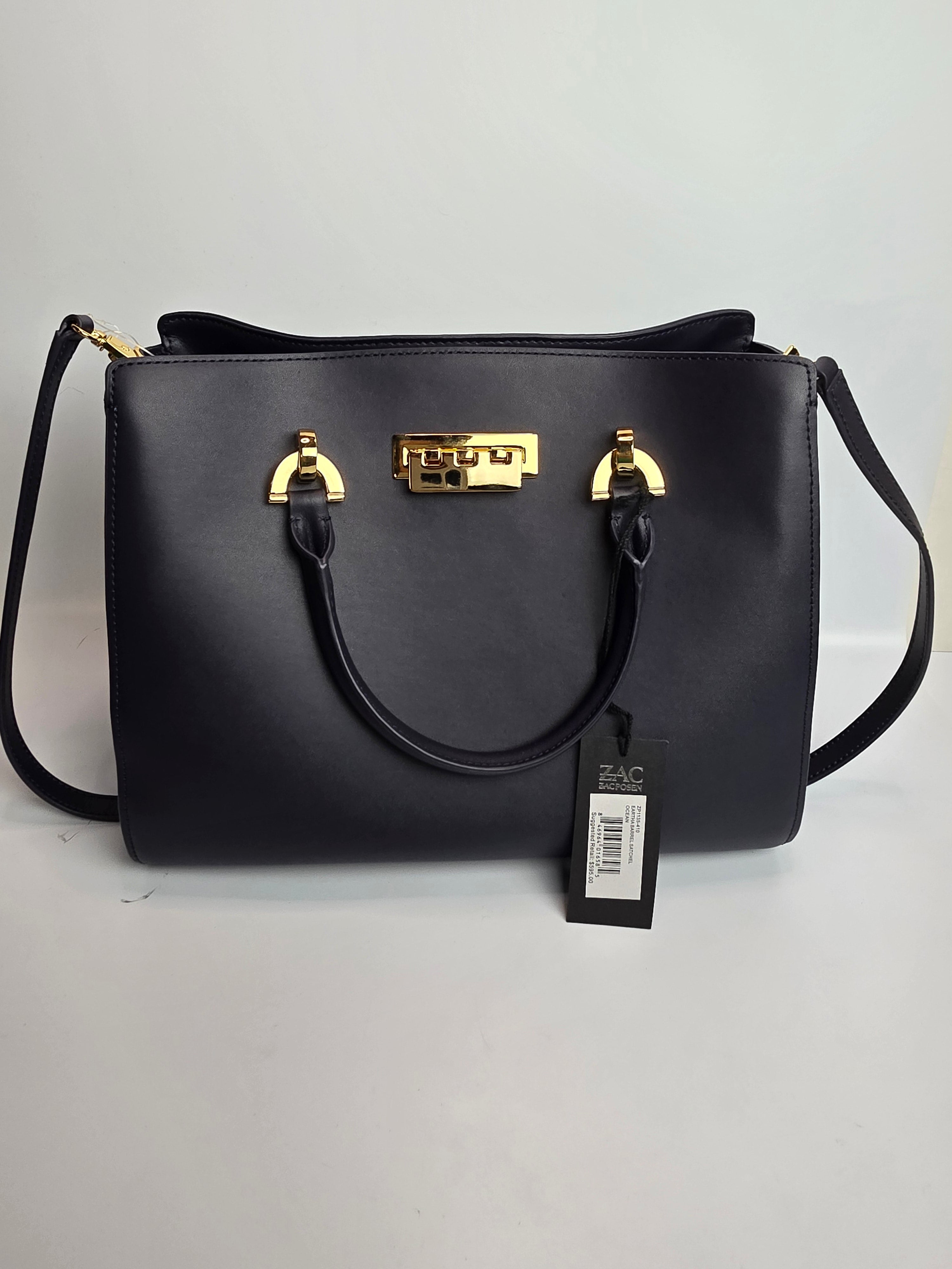 ZAC Zac Posen Leather Satchel Bag EARTHA BARREL SATCHEL OCEAN